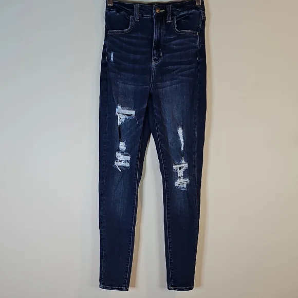 American Eagle Next Level Stretch Size 2 High Rise Distressed Style Jeggings - Picture 1 of 8